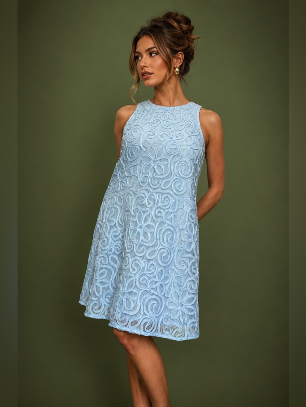 Cremieux Retro Floral Appliqué 60’s Wendy’s Blue Dress NWT Size 10